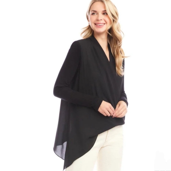KAREN KANE Contrast Double Layer Wrap Top In Black Size Small - Picture 2 of 14